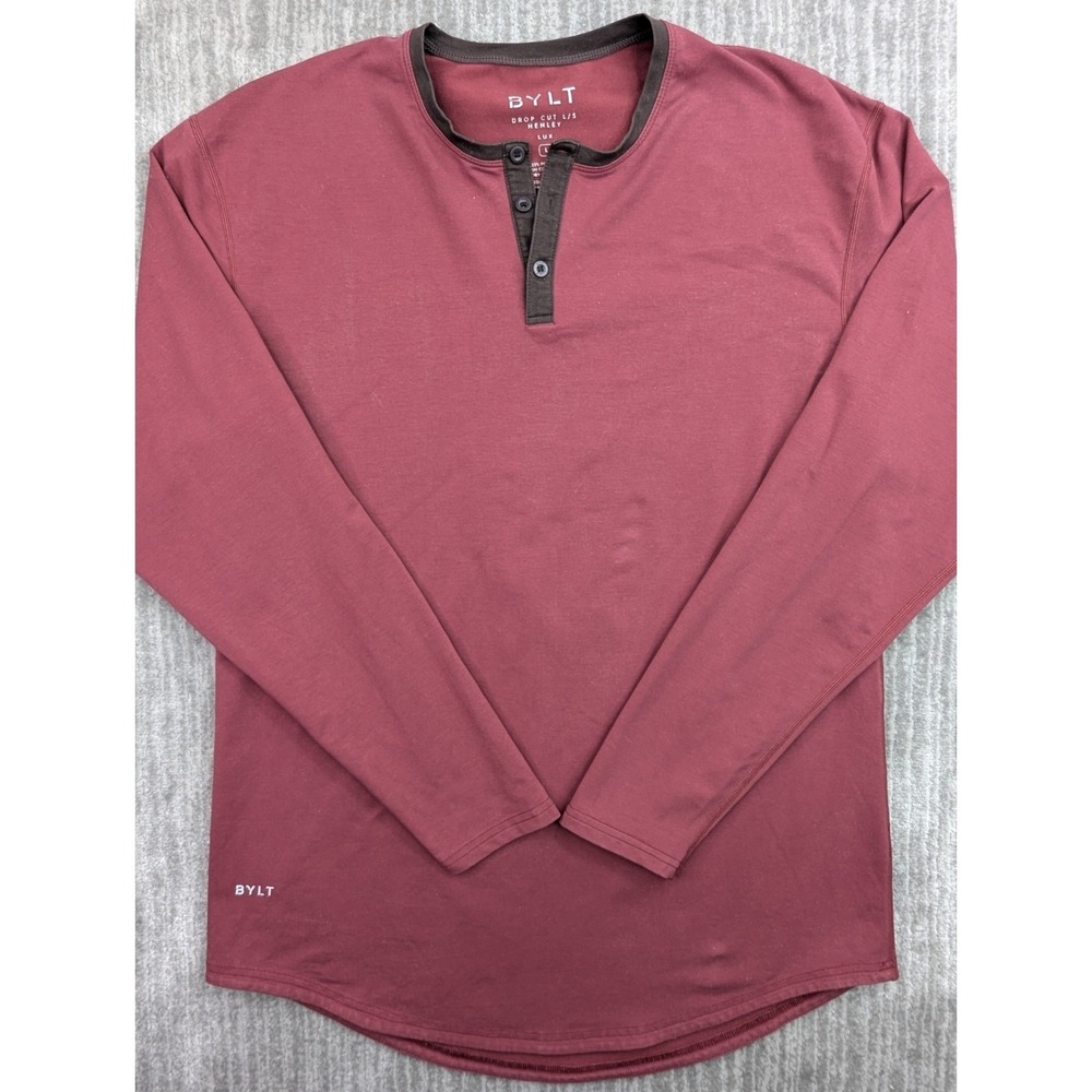 BYLT Mens Large Mauve Drop Cut Long Sleeve Lux Blend Henley Shirt